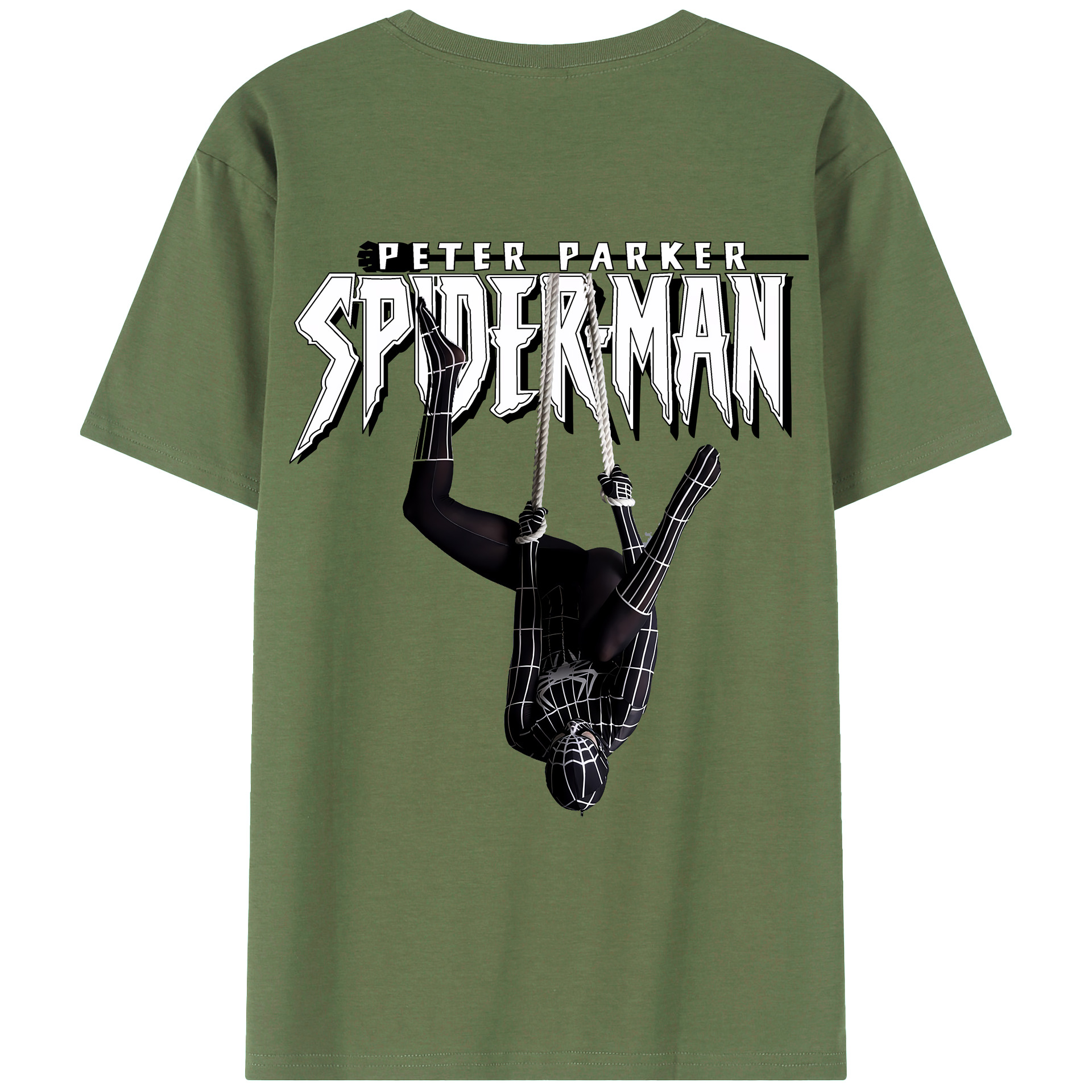 （画像用） Spider Man スパイダーマン 綿100％ メンズ半袖Tシャツ（バックプリント） 通気性
